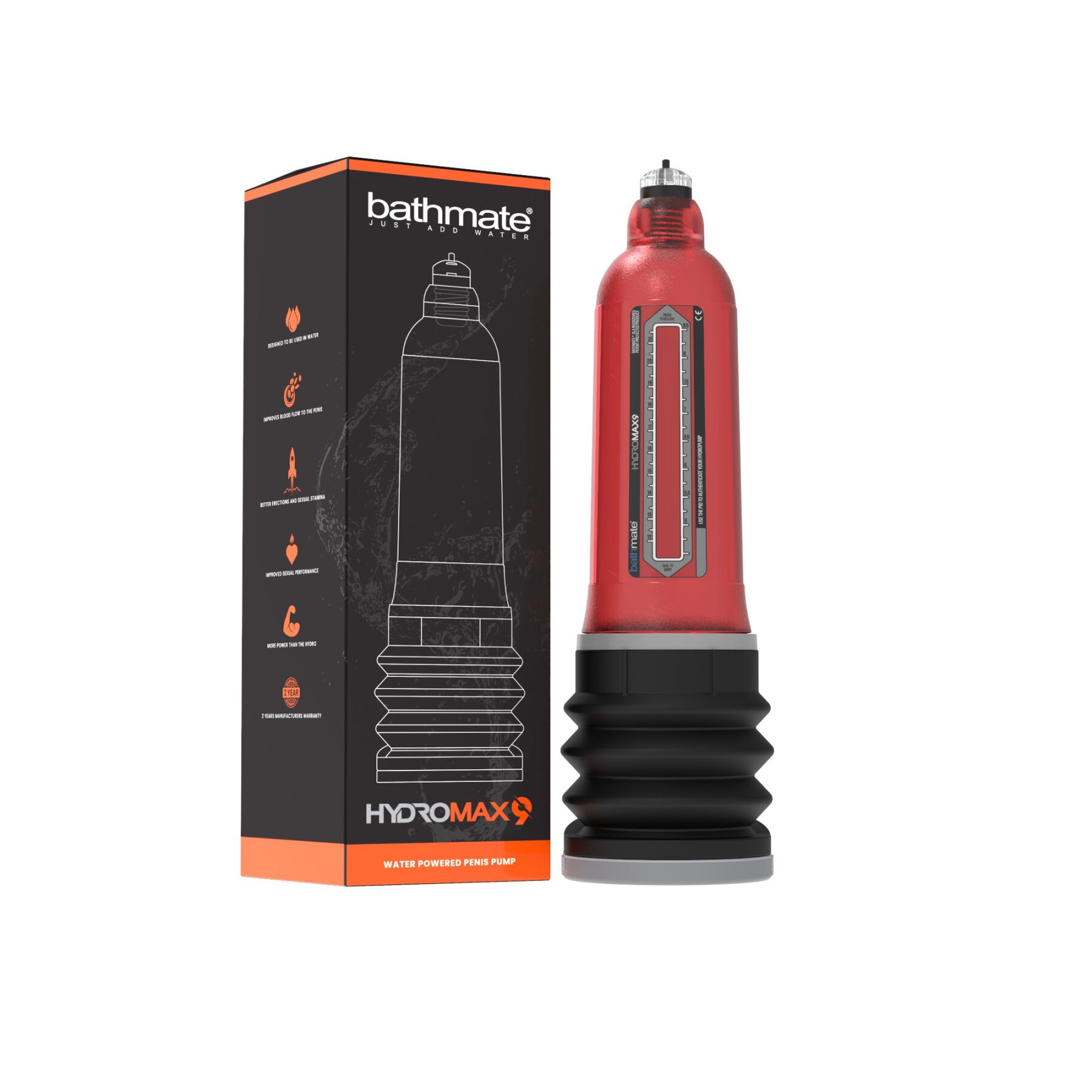 Гідропомпа Bathmate Hydromax 9 Red, для члена довжиною від 18 до 23 см, діаметр до 5,5 см - Зображення 2