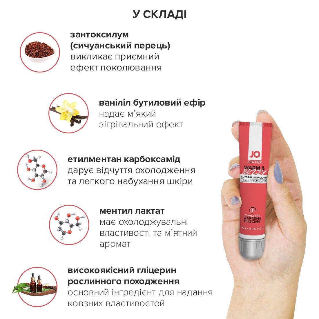 Збуджувальний гель для клітора JO WARM & BUZZY (10 мл) з ефектом рідкого вібратора - Зображення 3
