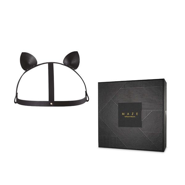 Маска кішечки Bijoux Indiscrets MAZE - Cat Ears Headpiece Black, екошкіра - Зображення 2