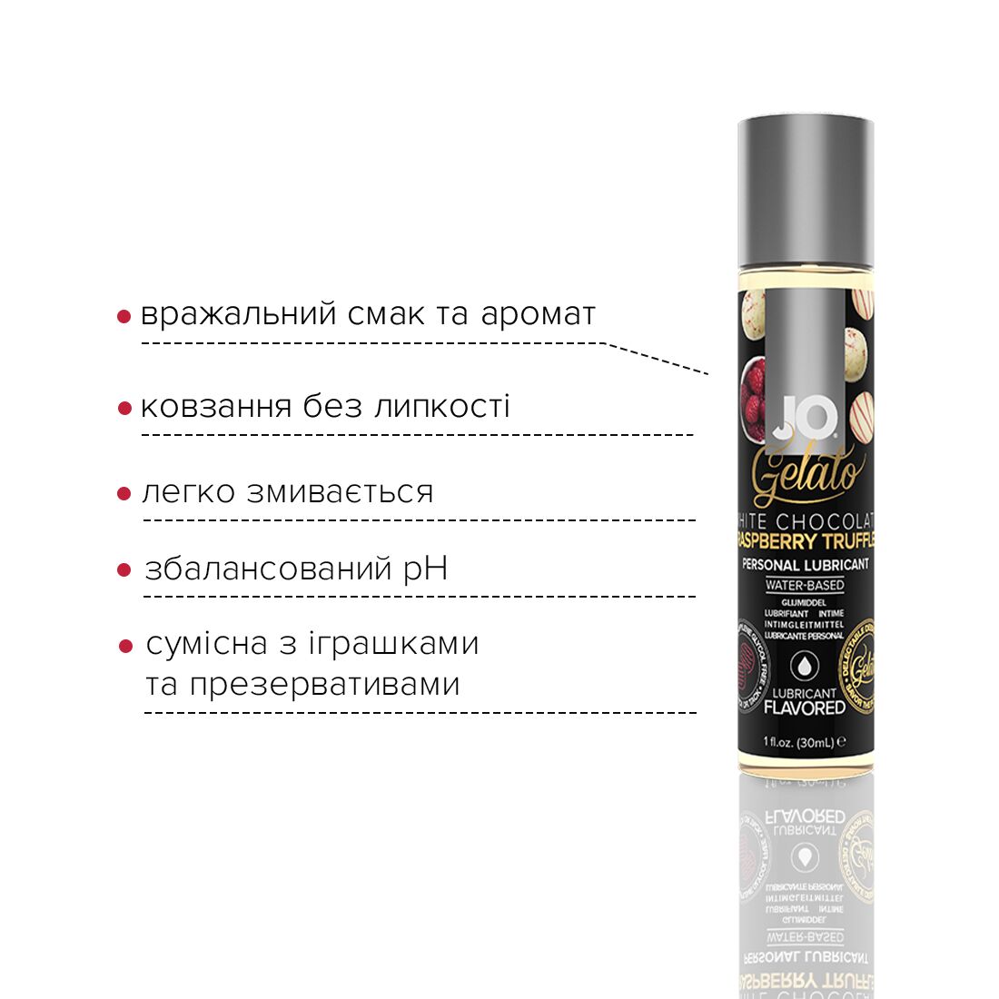Змазка на водній основі JO GELATO White Chocolate Raspberry (30 мл) без цукру та парабенів - Зображення 3