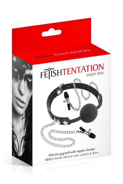 Кляп з силіконовою кулькою і затискачами для сосків Fetish Tentation Gag Ball with Nipple Clamps - Зображення 2