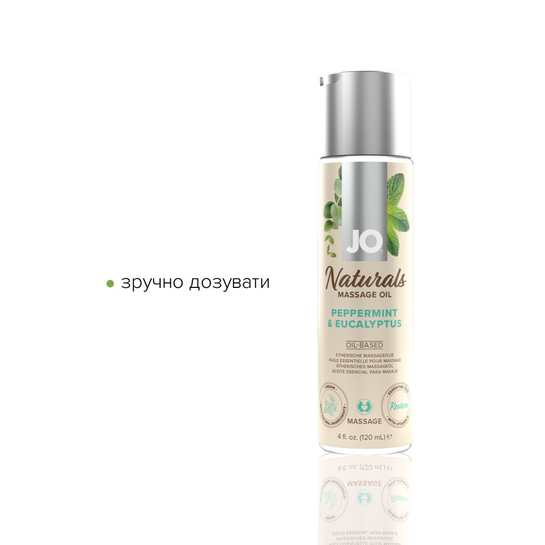 Масажна олія JO Naturals Massage Oil Peppermint & Eucalyptus з ефірними оліями (120 мл) - Зображення 3