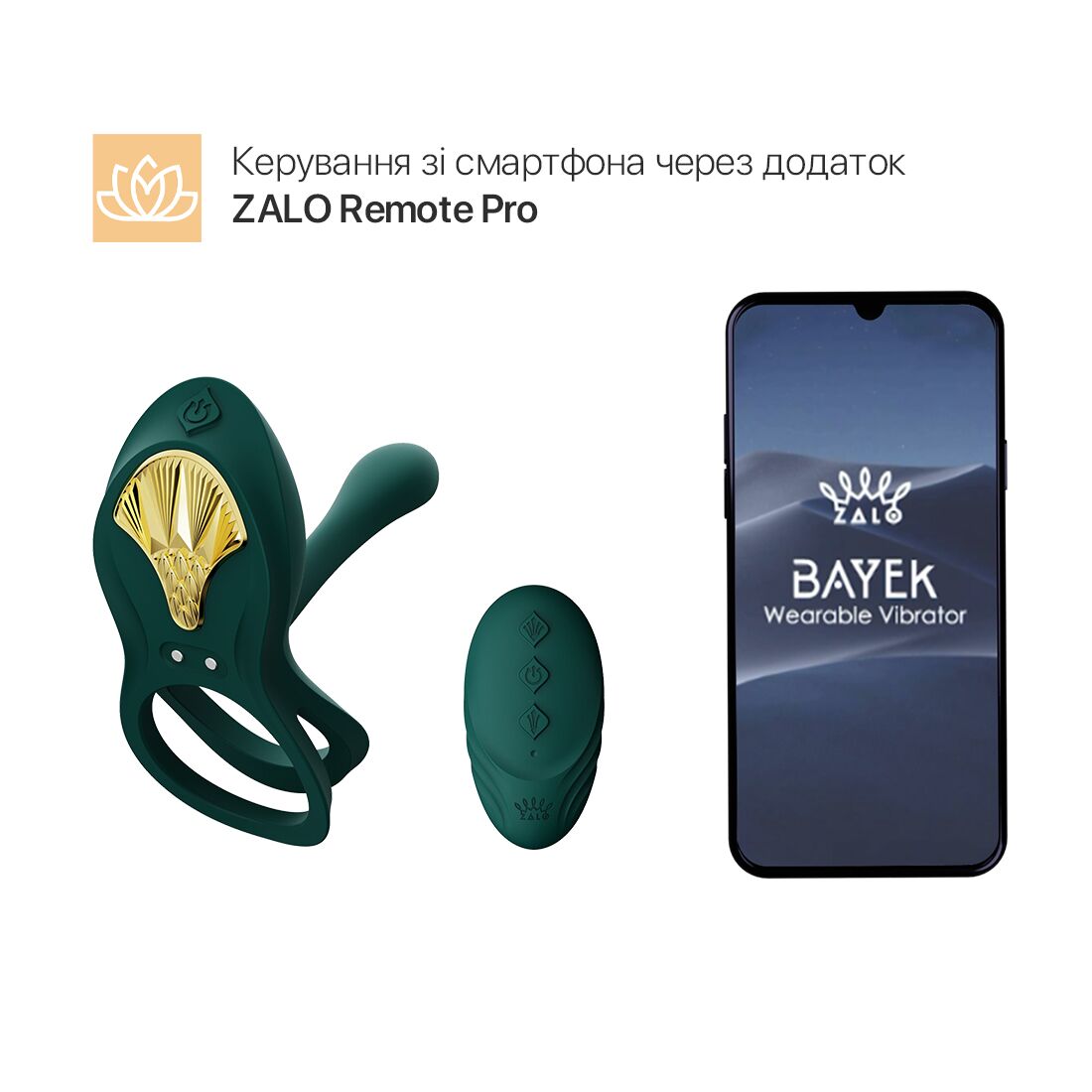 Смарт-ерекційне кільце Zalo - BAYEK Turquoise Green, подвійне з ввідною частиною, пульт ДК - Зображення 2