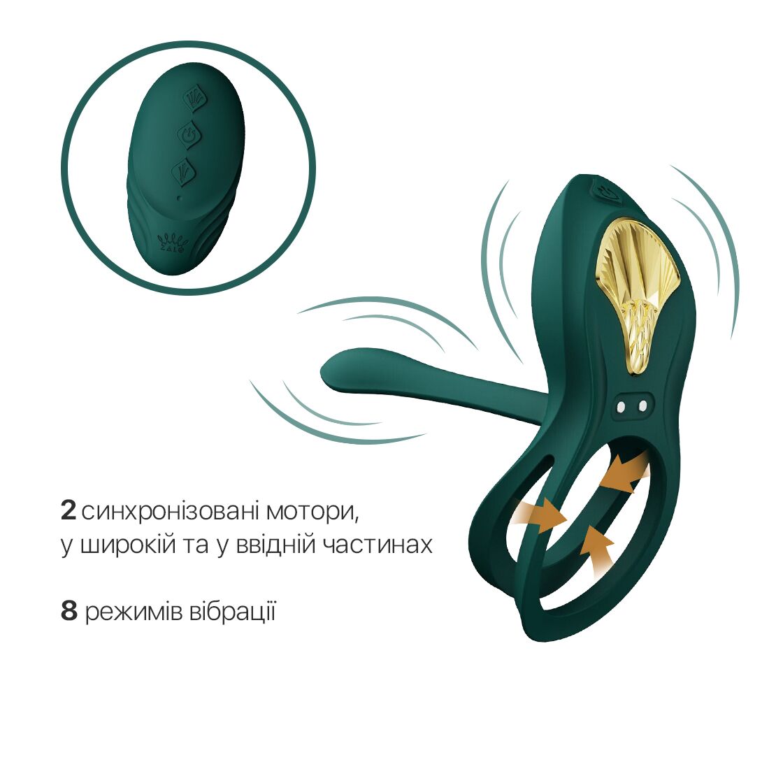 Смарт-ерекційне кільце Zalo - BAYEK Turquoise Green, подвійне з ввідною частиною, пульт ДК - Зображення 4