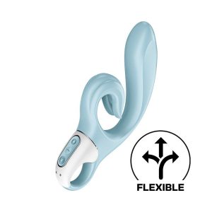 Вібратор-кролик Satisfyer Love Me Blue, гнучкий, відросток з потрійним кінчиком