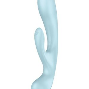 Двосторонній вібратор-кролик Satisfyer Triple Oh Light Blue, 3 мотори, руків’я-масажер