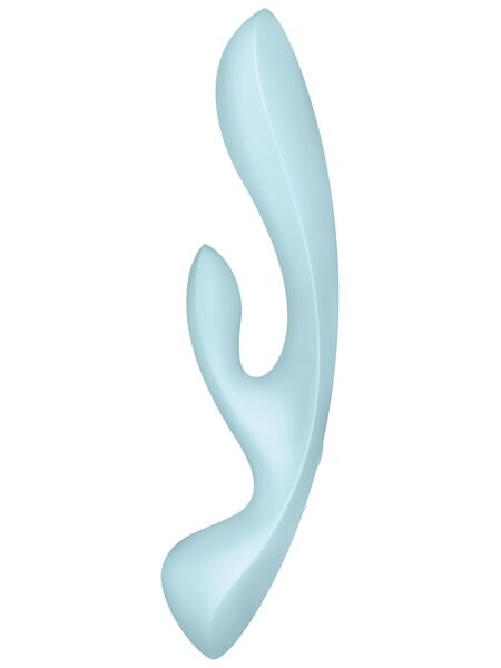 Двосторонній вібратор-кролик Satisfyer Triple Oh Light Blue, 3 мотори, руків’я-масажер - Зображення 2