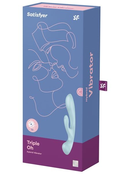 Двосторонній вібратор-кролик Satisfyer Triple Oh Light Blue, 3 мотори, руків’я-масажер - Зображення 4