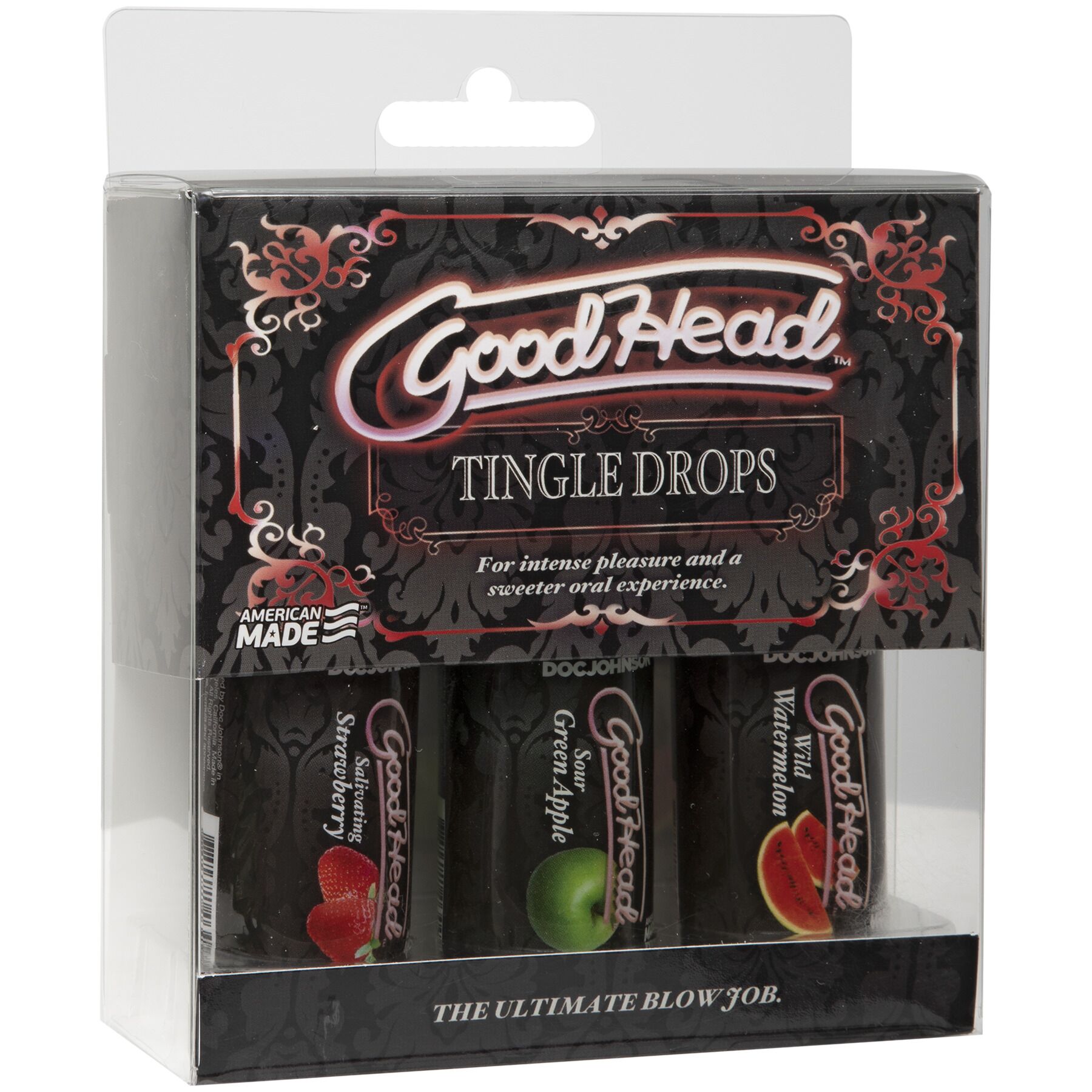 Набір крапель для мінету Doc Johnson GoodHead Tingle Drops, 3х29,5 мл, кавун, зелене яблуко, полуниця - Зображення 2