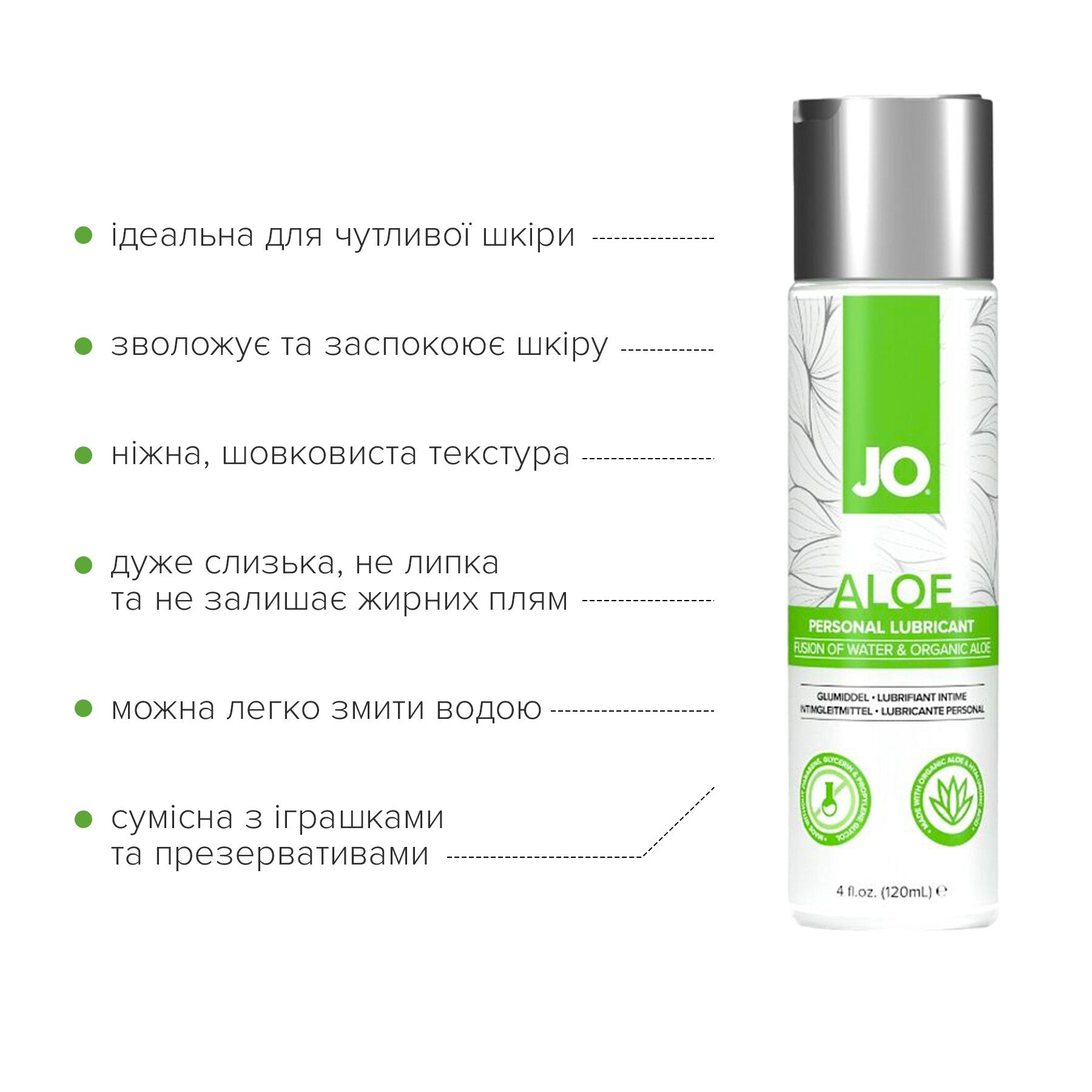 Змазка на водній основі JO H2O Organic Aloe (120 мл), зволожувальний та заспокійливий ефект - Зображення 2