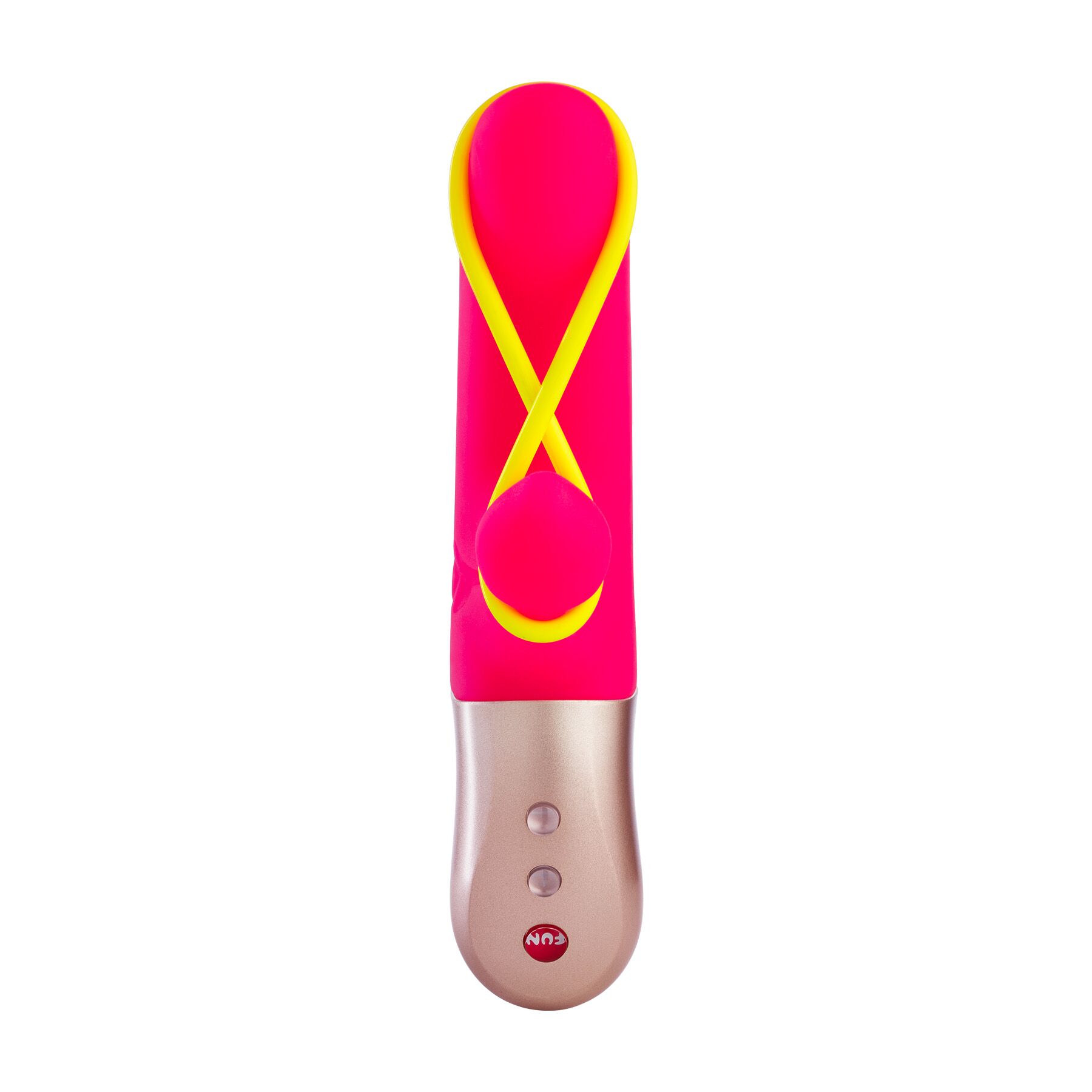 Мінівібратор-кролик зі стимулювальною стрічкою Fun Factory AMORINO pink/neon yellow, стрічка знімна - Зображення 2