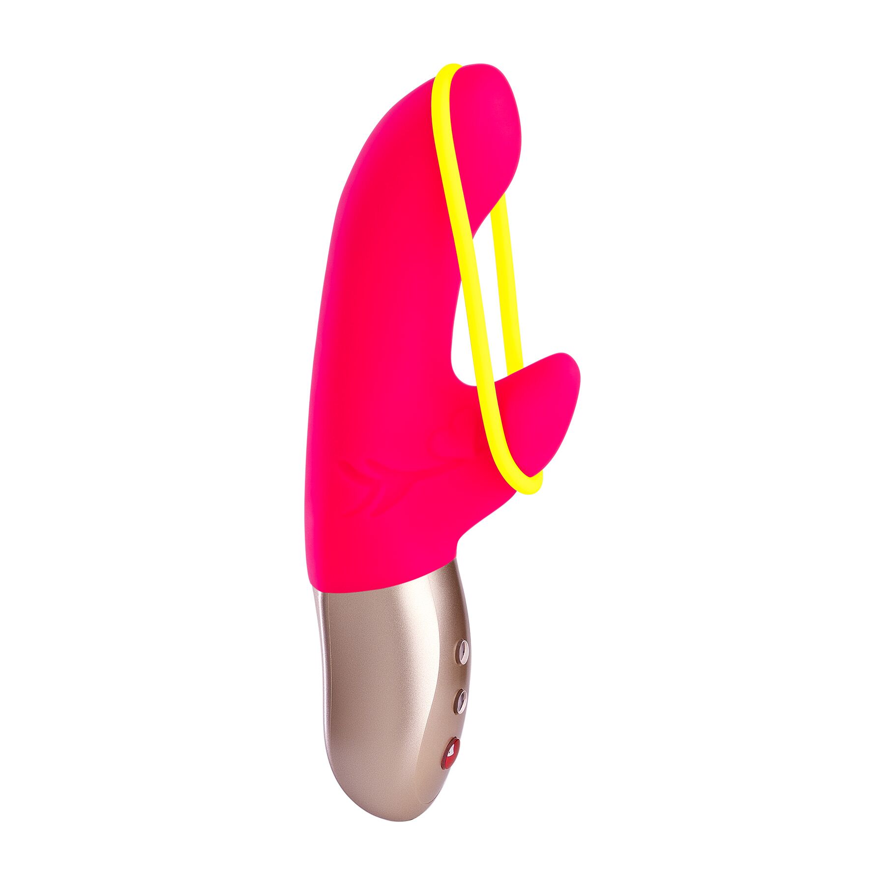 Мінівібратор-кролик зі стимулювальною стрічкою Fun Factory AMORINO pink/neon yellow, стрічка знімна - Зображення 3