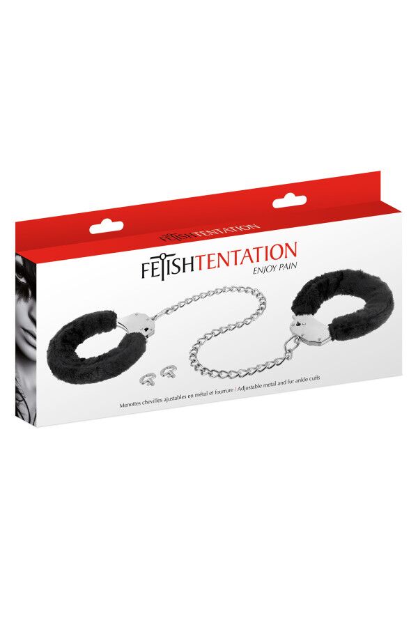 Металеві поножі з хутром Fetish Tentation Adjustable metal and fur ankle cuffs, 2 ключі - Зображення 4