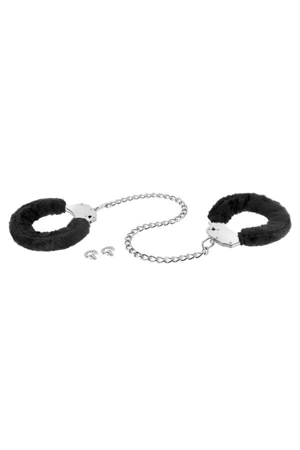 Металеві поножі з хутром Fetish Tentation Adjustable metal and fur ankle cuffs, 2 ключі - Зображення 3