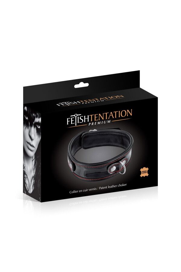 Нашийник із натуральної шкіри Fetish Tentation Premium Patent leather choker, кріпильне кільце - Зображення 3