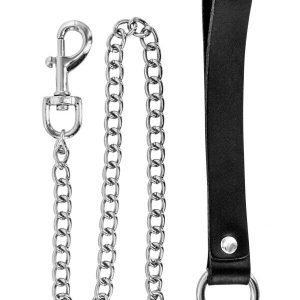 Повідець із натуральної шкіри Fetish Tentation Premium Metal leash with cowhide leather wrist 72 см