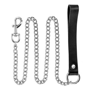 Повідець із натуральної шкіри Fetish Tentation Premium Metal leash with cowhide leather wrist 115 см