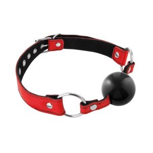 Кляп Fetish Tentation Premium Leather Gag with Silicone Ball (Red), силіконова кулька