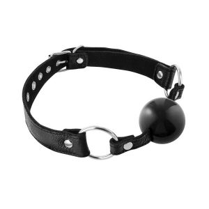 Кляп із силіконовою кулькою Fetish Tentation Premium Leather gag with silicone ball Black, шкіра