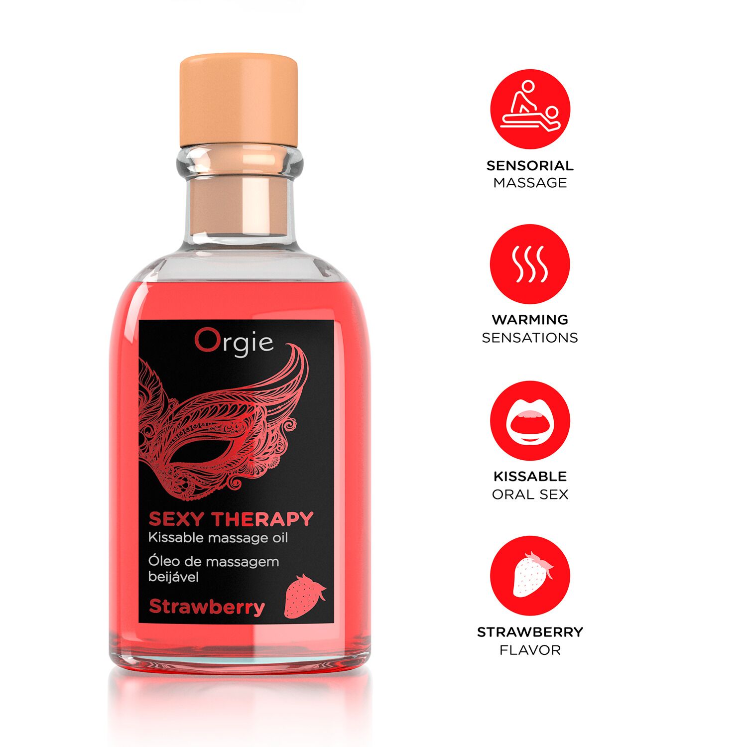 Набір для масажу Orgie – Sexy Therapy Strawberry (100 мл), їстівна розігрівальна олія + пір’їнка - Зображення 3