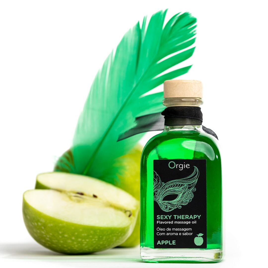 Набір для масажу Orgie – Sexy Therapy Apple (100 мл), їстівна розігрівальна олія + пір’їнка - Зображення 4