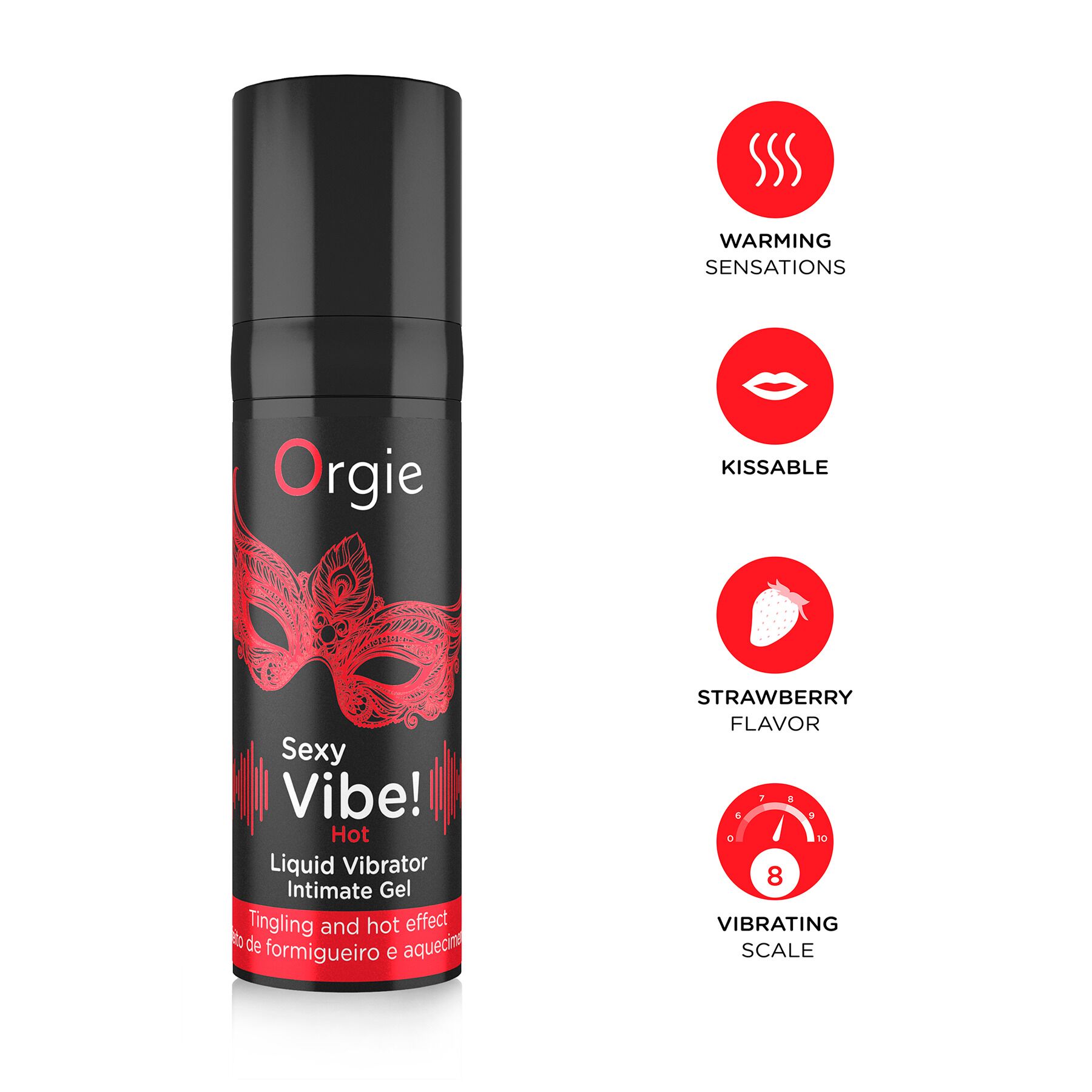 Рідкий вібратор Orgie Sexy Vibe! Hot, 15 мл, зігрівальний, дуже потужний, зі смаком полуниці - Зображення 3