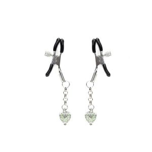 Затискачі для сосків із сердечком Liebe Seele Glow-in-dark Nipple Clamps Green, світяться в темряві