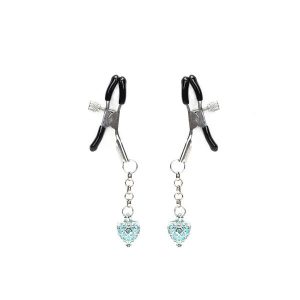 Затискачі для сосків із сердечком Liebe Seele Glow-in-dark Nipple Clamps Light Blue, світяться в темряві