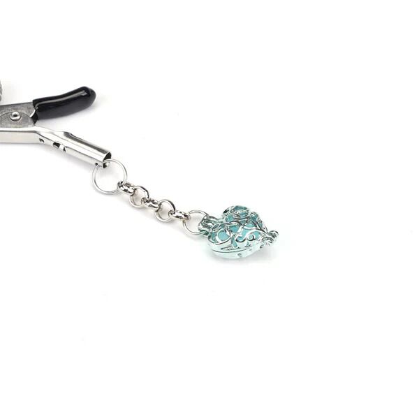 Затискачі для сосків із сердечком Liebe Seele Glow-in-dark Nipple Clamps Light Blue, світяться в темряві - Зображення 2