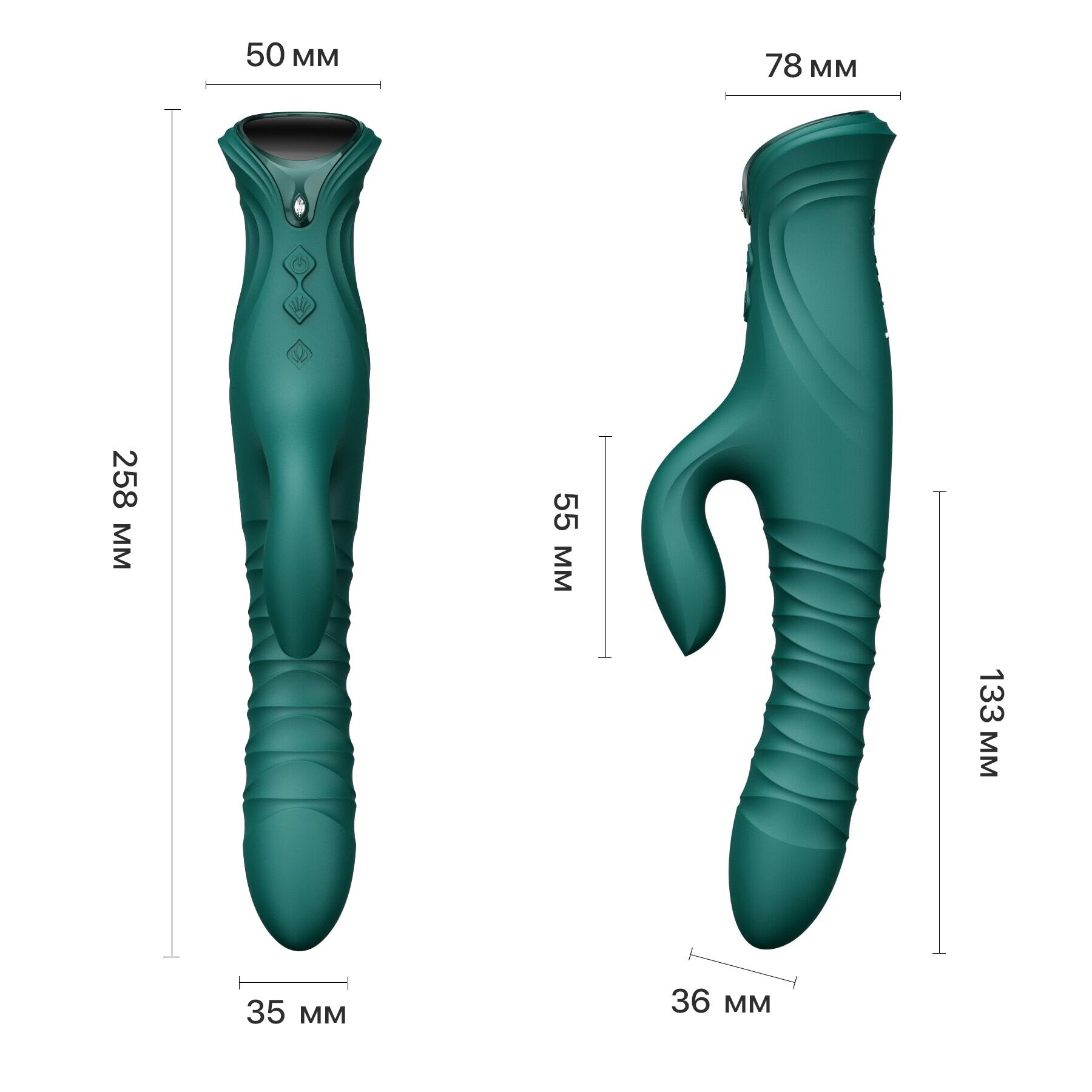 Смарт пульсатор-кролик з вібрацією Zalo Mose 2 Turquoise Green, підігрів до 42 °C, кристал Swarovski - Зображення 4