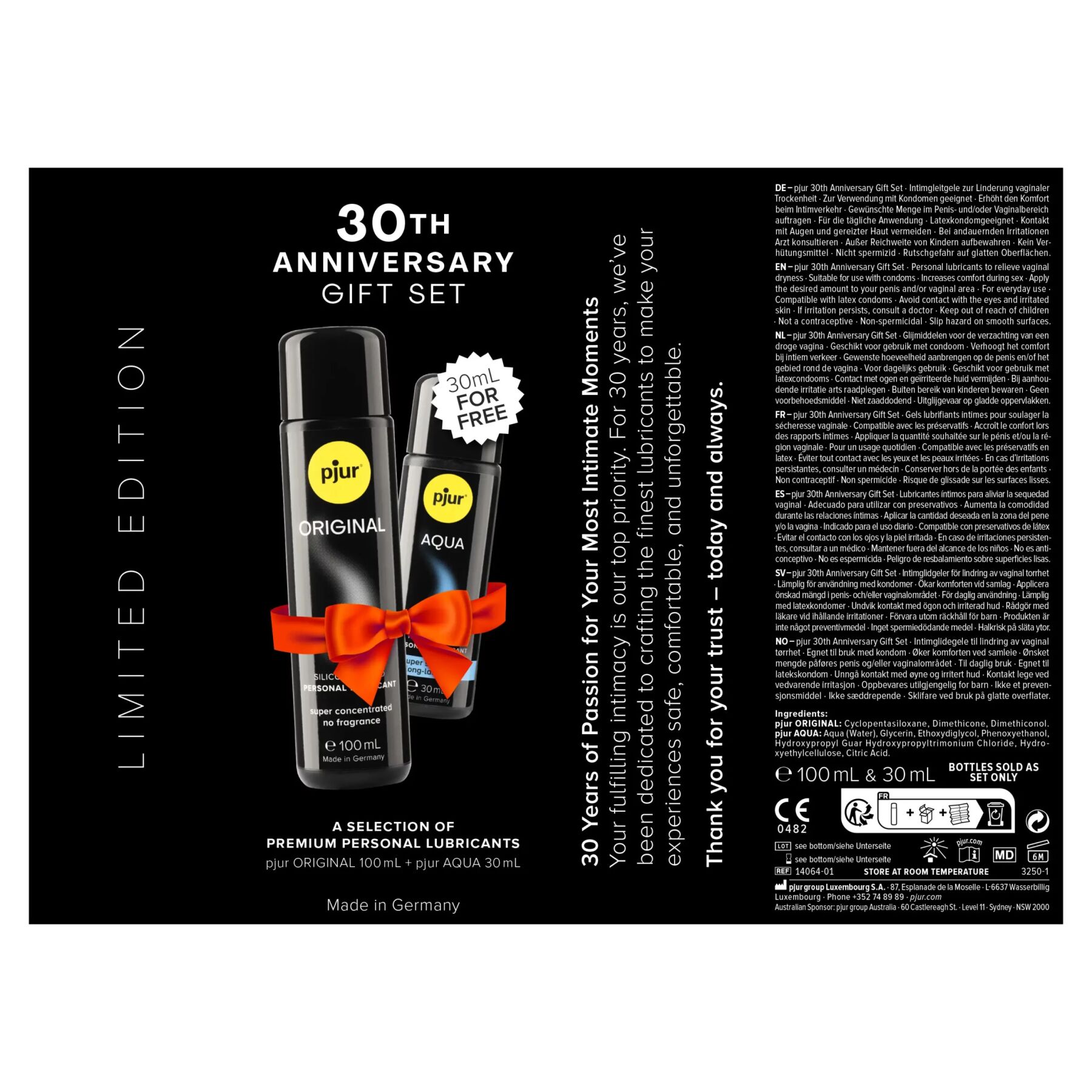 Ювілейний набір лубрикантів pjur 30th Anniversary Gift Set: Original 100 мл та Aqua 30 мл - Зображення 4
