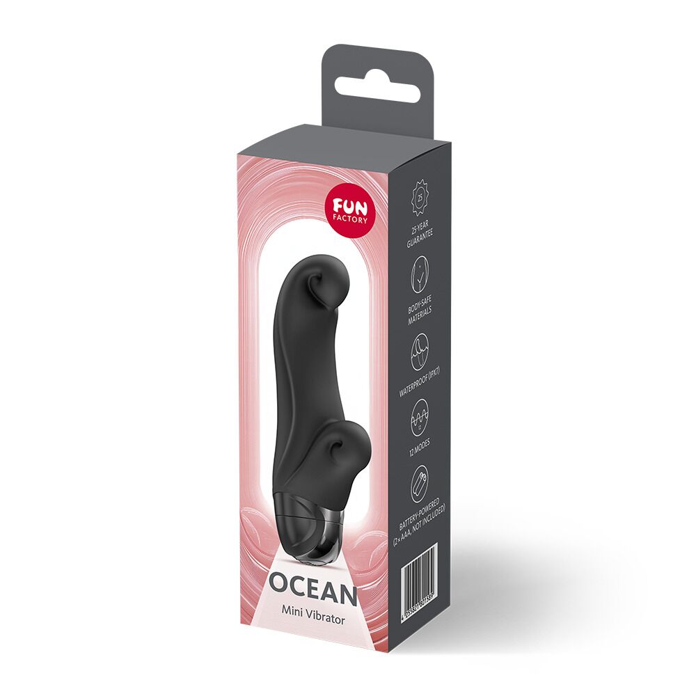 Вібратор-кролик Fun Factory OCEAN Black, для клітора та точки G, 6 режимів, на батарейках - Зображення 4